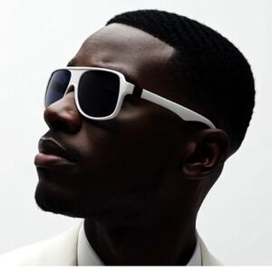 Sunglasses‎ White Frame Black Lens Retro Classy Shades Sports Light Lentes Gafas